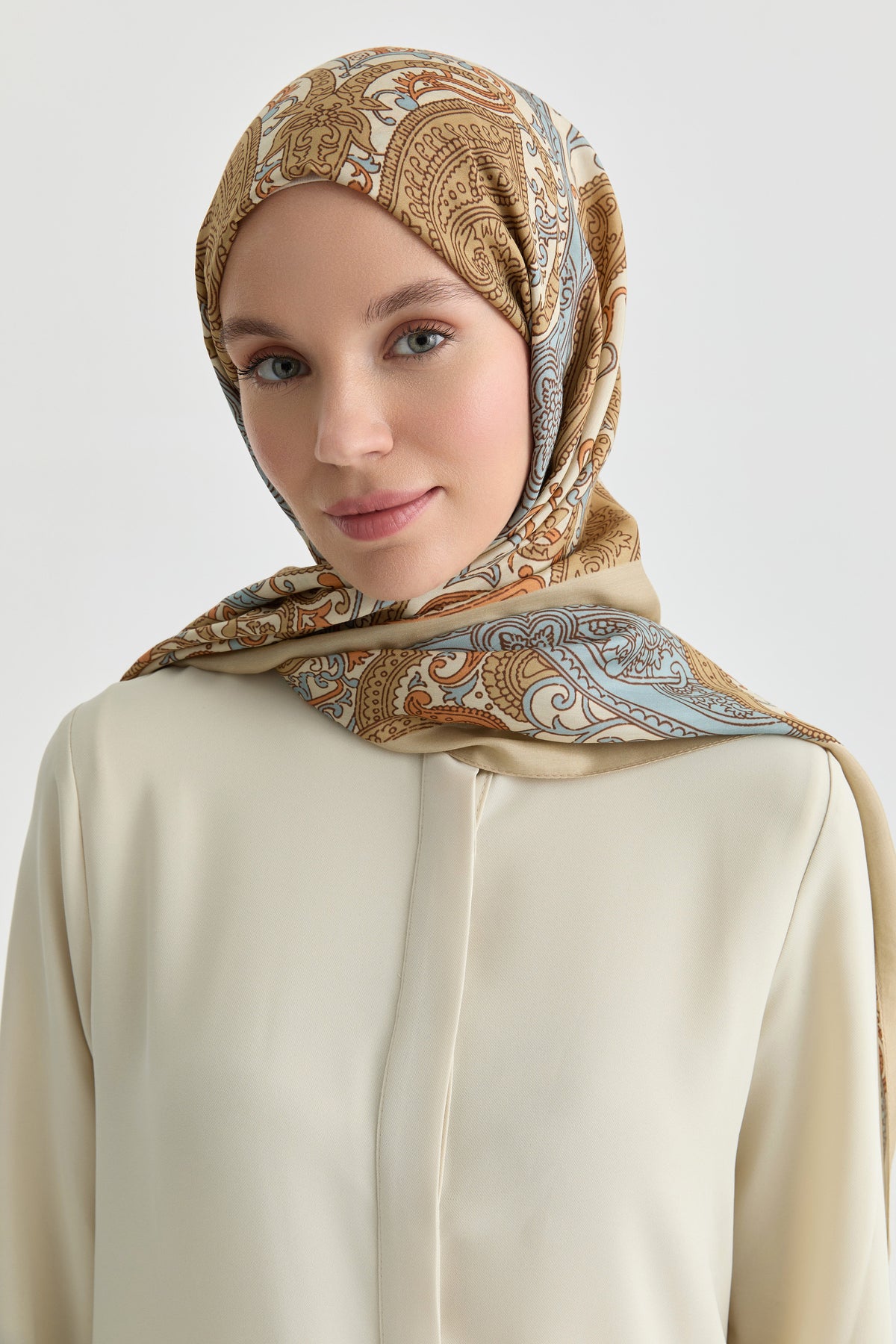 Natural Shawl with Ethnic Shawl Pattern - Beige