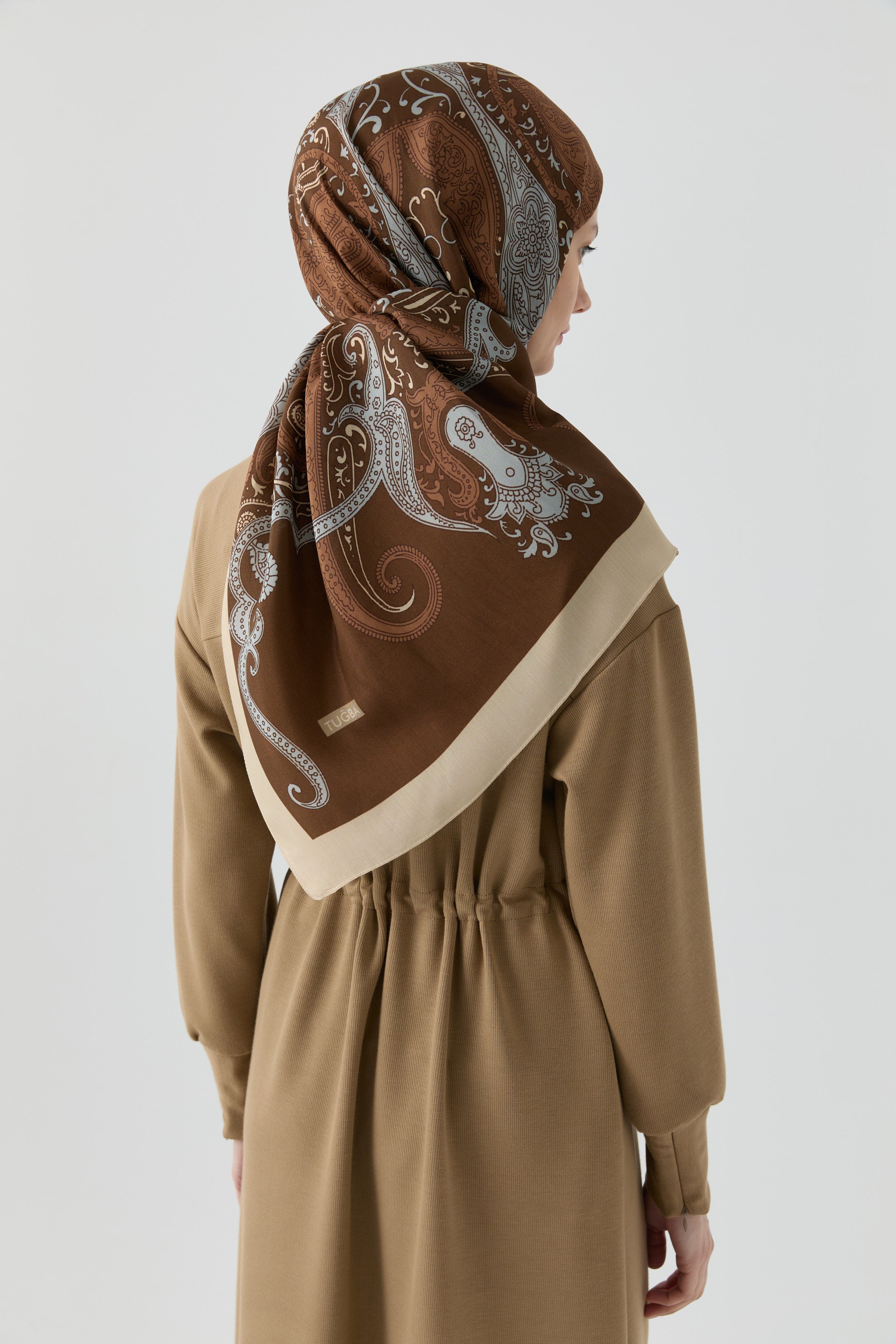 Etnik Şal Desenli Natural Şal - Kahve TUGBA
