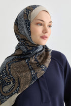 Etnik Şal Desenli Natural Şal - Lacivert TUGBA