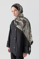 Etnik Şal Desenli Natural Şal - Siyah TUGBA