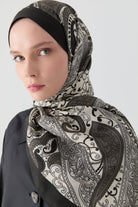 Etnik Şal Desenli Natural Şal - Siyah TUGBA