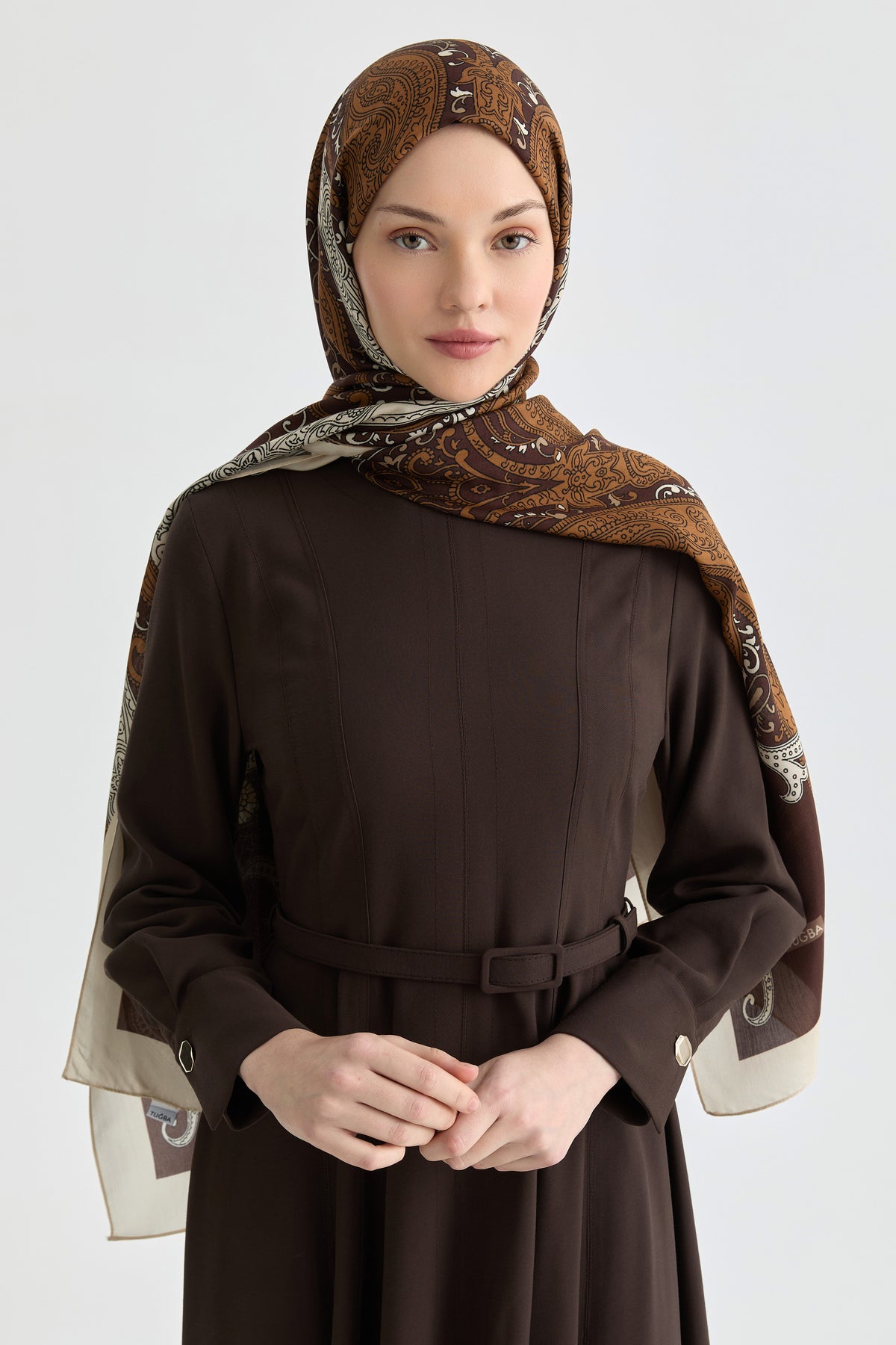 Natural Shawl with Ethnic Shawl Pattern - Bitter Coffee