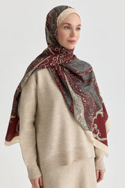 Etnik Şal Desenli Natural Şal - Bordo TUGBA