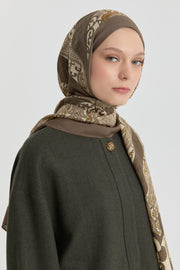 Etnik Şal Desenli Natural Şal - Vizon TUGBA