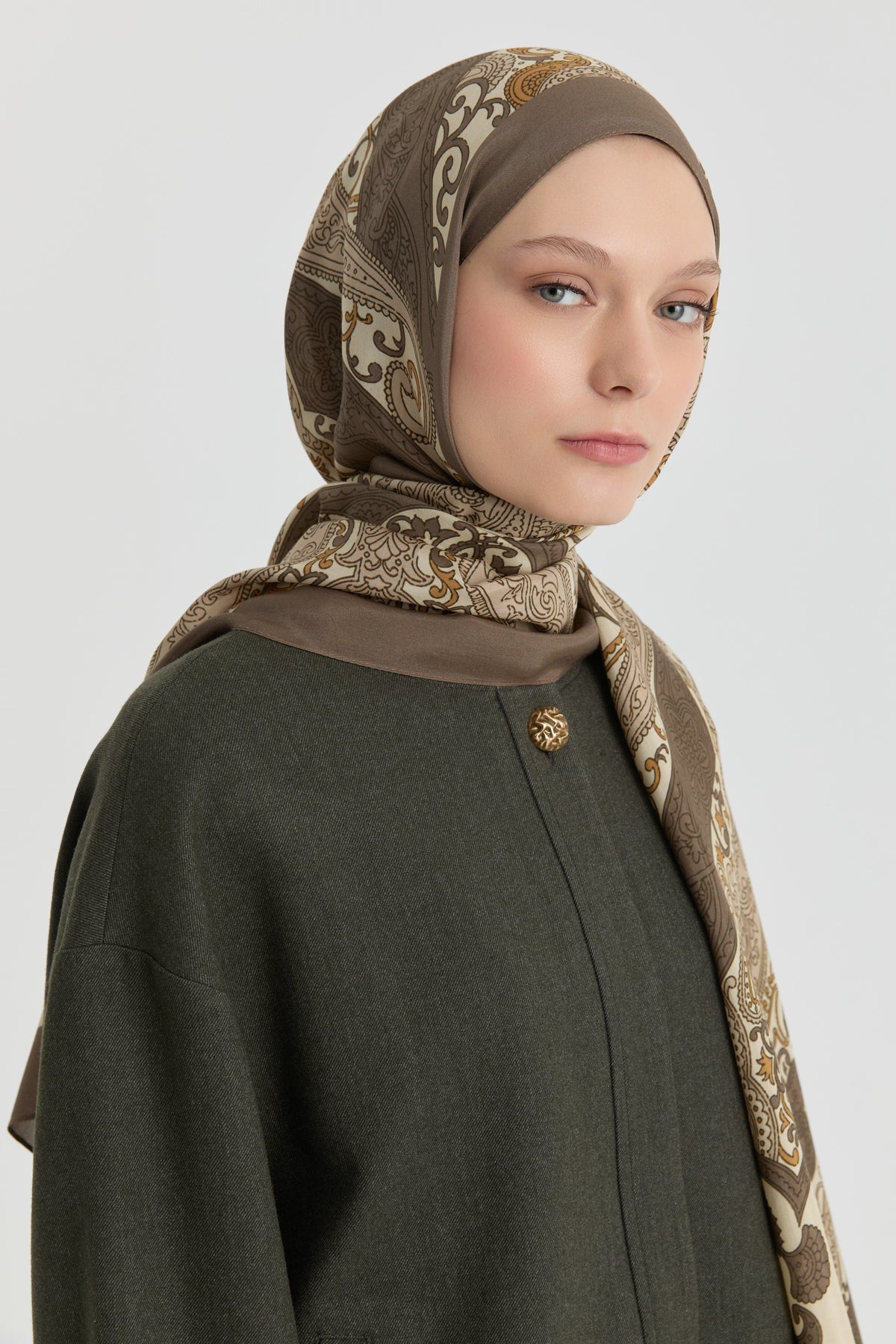 Etnik Şal Desenli Natural Şal - Vizon TUGBA