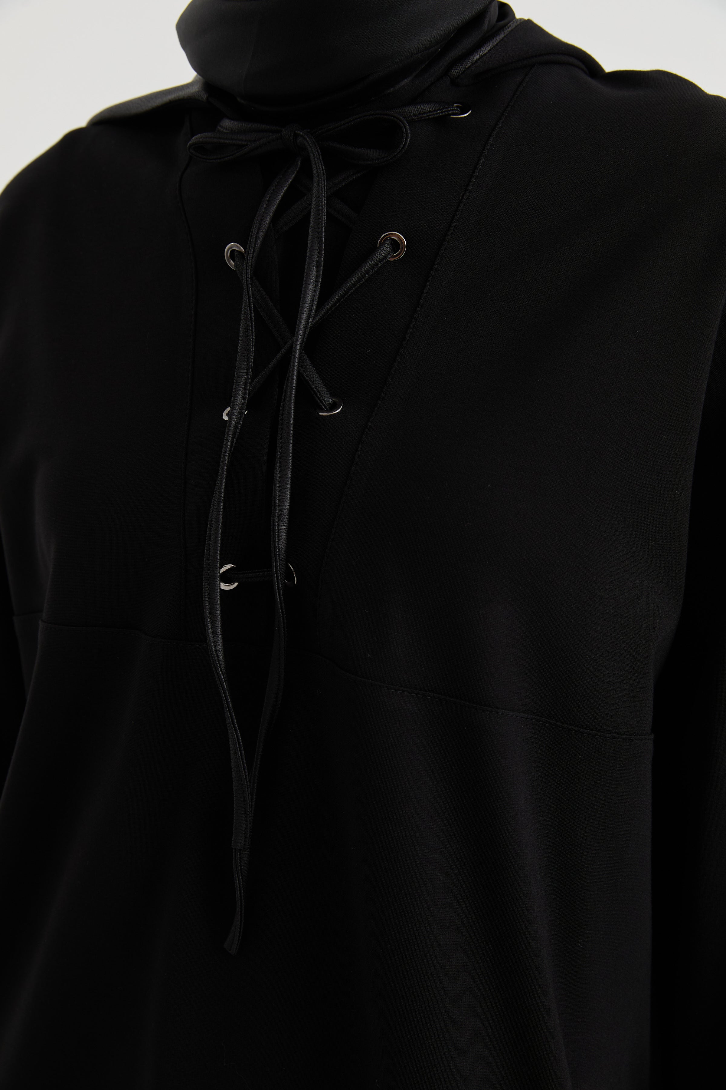 Deri Kombinli Örme Sweat - Siyah TUGBA