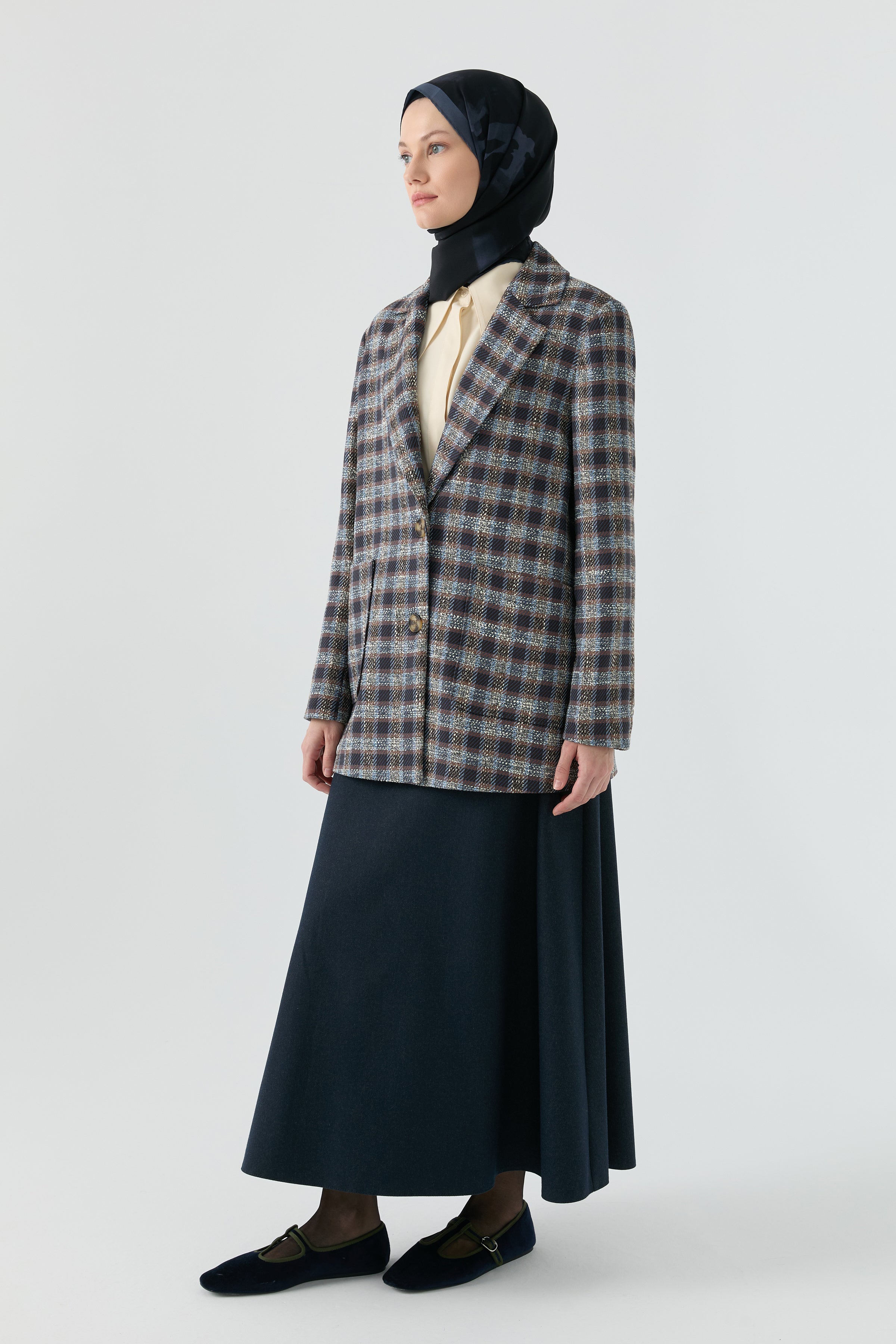 Küçük Ekoseli Ceket - Mavi TUGBA