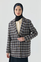 Küçük Ekoseli Ceket - Mavi TUGBA