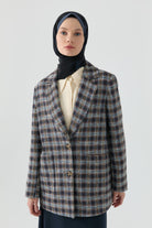 Küçük Ekoseli Ceket - Mavi TUGBA