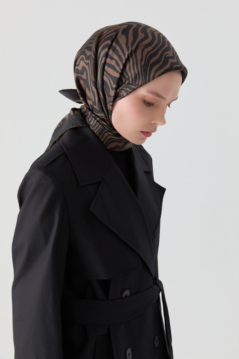 Nilda Twill İpek Eşarp - Kahve TUGBA