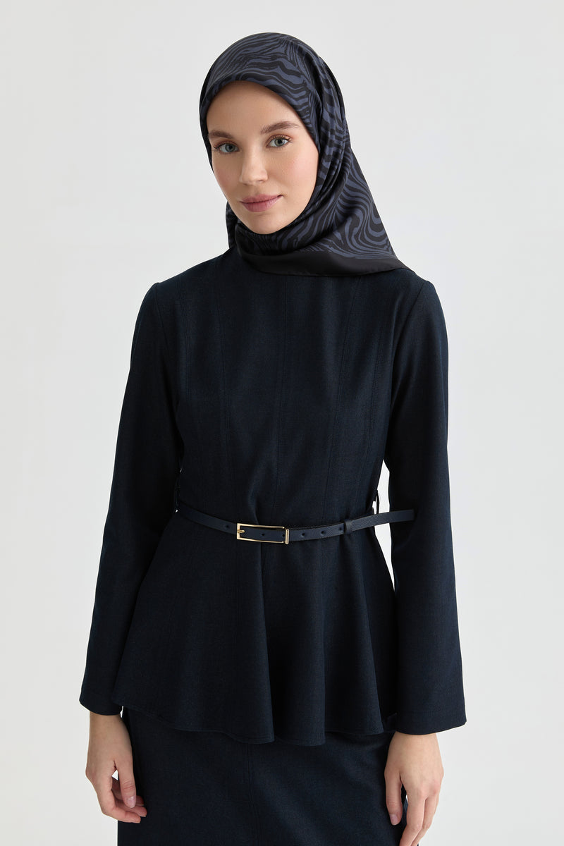 Nilda Twill İpek Eşarp - Lacivert TUGBA