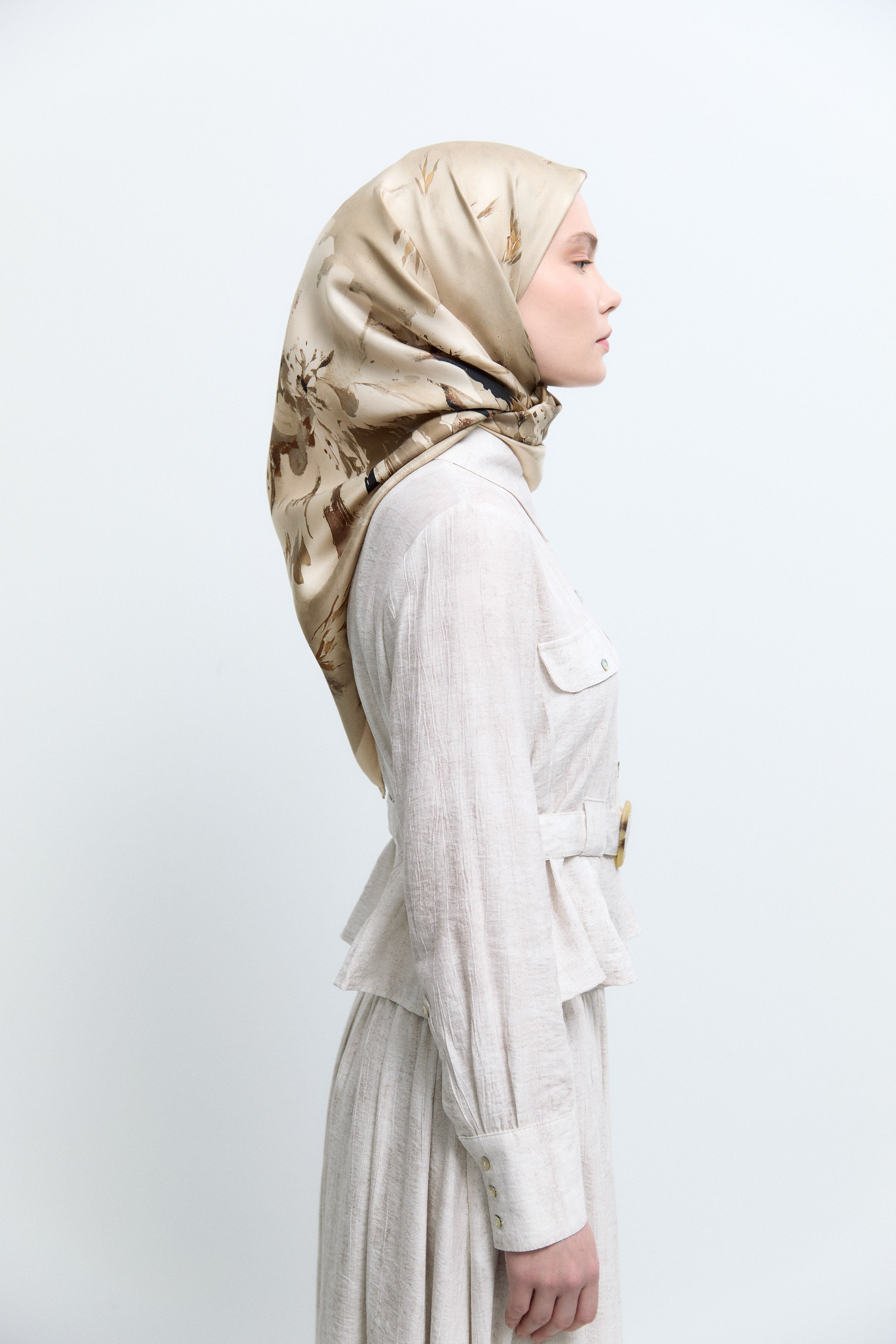 Fulya Twill İpek Eşarp - Açık Kahve TUĞBA