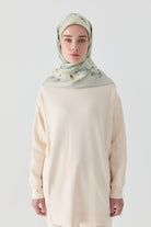 Flu Çiçek Desenli Natural Eşarp - Su Yeşili TUGBA