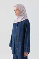 Ebru Desenli Natural Eşarp - Lila TUGBA