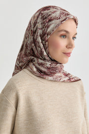Ebru Desenli Natural Eşarp - Bordo TUGBA