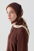 Funda Çiçek Desenli Natural Eşarp - Kahve TUGBA