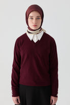 Funda Çiçek Desenli Natural Eşarp - Mürdüm TUGBA