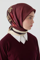 Funda Çiçek Desenli Natural Eşarp - Mürdüm TUGBA