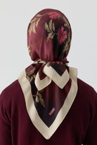 Funda Çiçek Desenli Natural Eşarp - Mürdüm TUGBA
