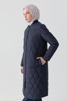 Pilot Yakalı Ribana Detaylı Kapitone Kaban - Lacivert TUGBA