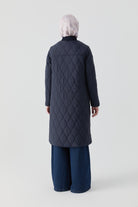 Pilot Yakalı Ribana Detaylı Kapitone Kaban - Lacivert TUGBA