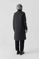 Pilot Yakalı Ribana Detaylı Kapitone Kaban - Siyah TUGBA