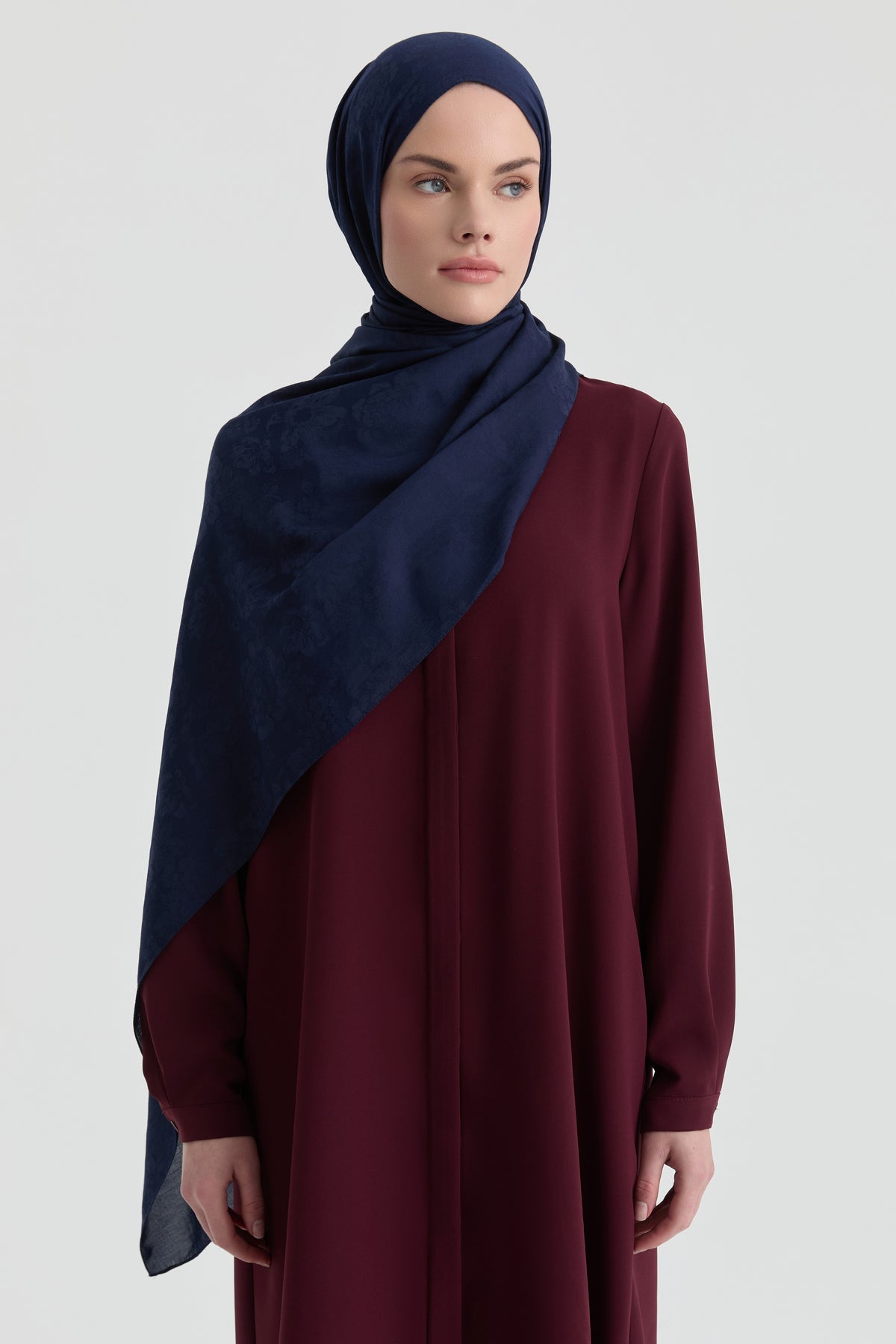 Roza Jakarlı Natural Şal - Lacivert
