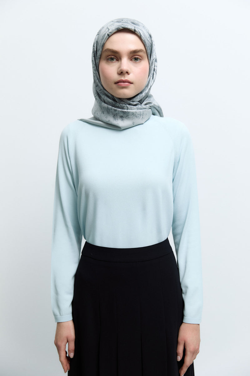 Belva Twill İpek Eşarp - Gümüş TUĞBA