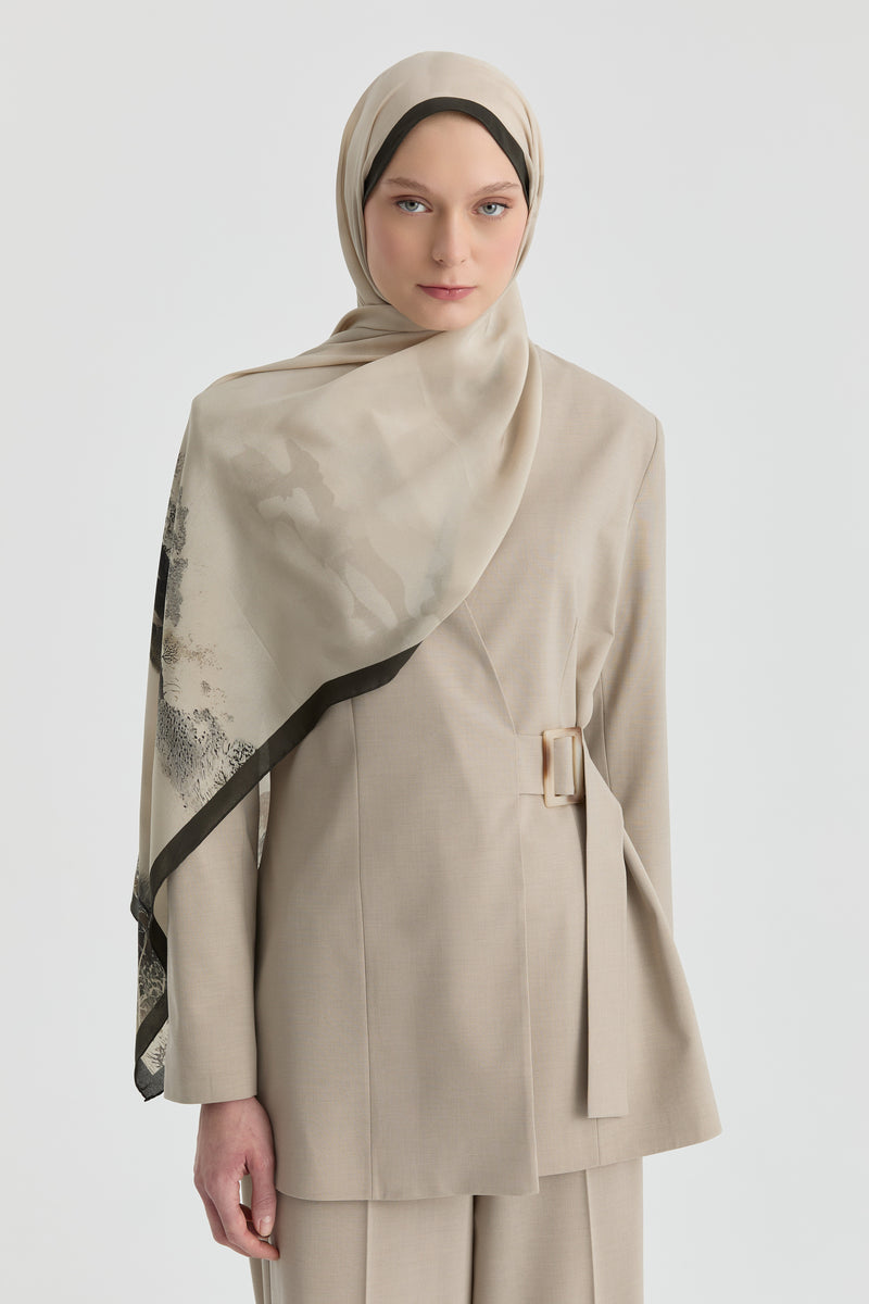 V Yaka Blazer Ceket - Bej TUGBA