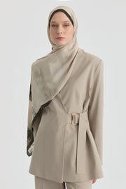 V Yaka Blazer Ceket - Bej TUGBA