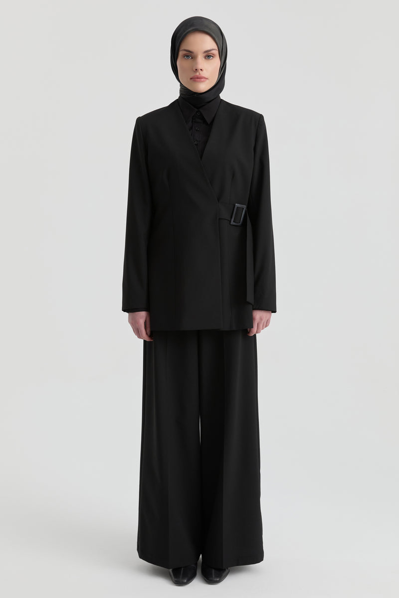 V Yaka Blazer Ceket - Siyah TUGBA