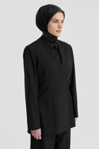 V Yaka Blazer Ceket - Siyah TUGBA