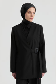 V Yaka Blazer Ceket - Siyah TUGBA