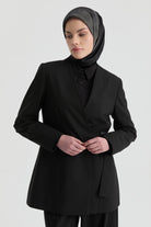 V Yaka Blazer Ceket - Siyah TUGBA