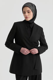 V Yaka Blazer Ceket - Siyah TUGBA