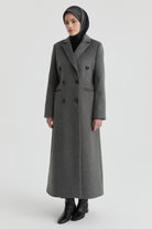 Kruvaze İnce Kuşaklı Kaban - Antrasit TUGBA