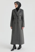 Kruvaze İnce Kuşaklı Kaban - Antrasit TUGBA