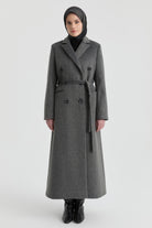 Kruvaze İnce Kuşaklı Kaban - Antrasit TUGBA