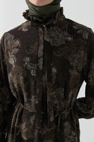 Çiçek Desenli Elbise - Kahve TUGBA