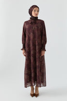 Çiçek Desenli Elbise - Mürdüm TUGBA