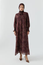 Çiçek Desenli Elbise - Mürdüm TUGBA