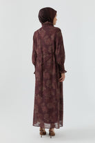 Çiçek Desenli Elbise - Mürdüm TUGBA