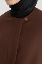 Gizli Pat Düğmeli Basic Manto - Kahve TUGBA