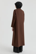 Gizli Pat Düğmeli Basic Manto - Kahve TUGBA