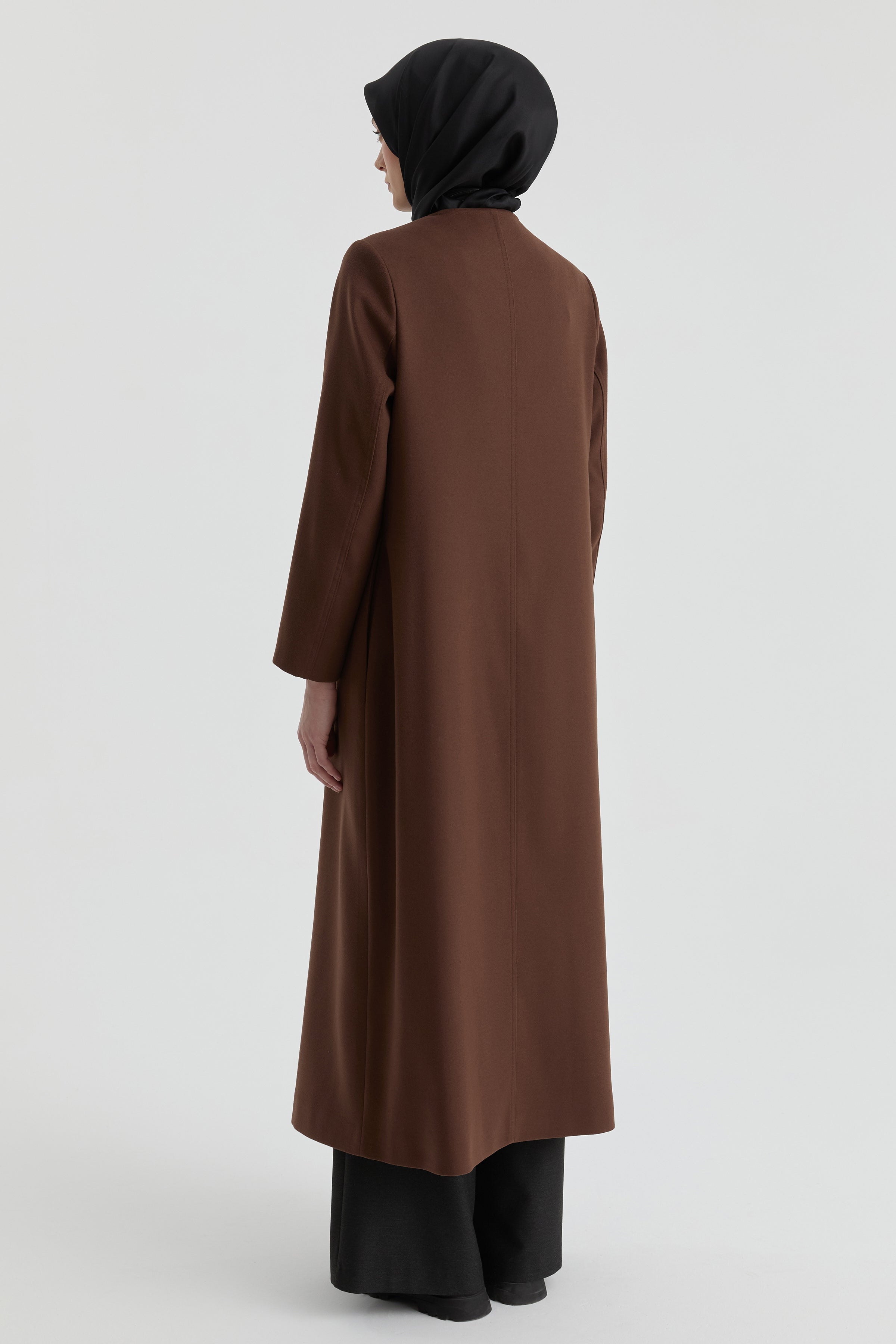Gizli Pat Düğmeli Basic Manto - Kahve TUGBA