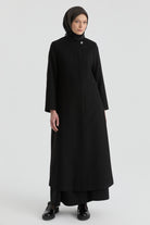 Gizli Pat Düğmeli Basic Manto - Siyah TUGBA