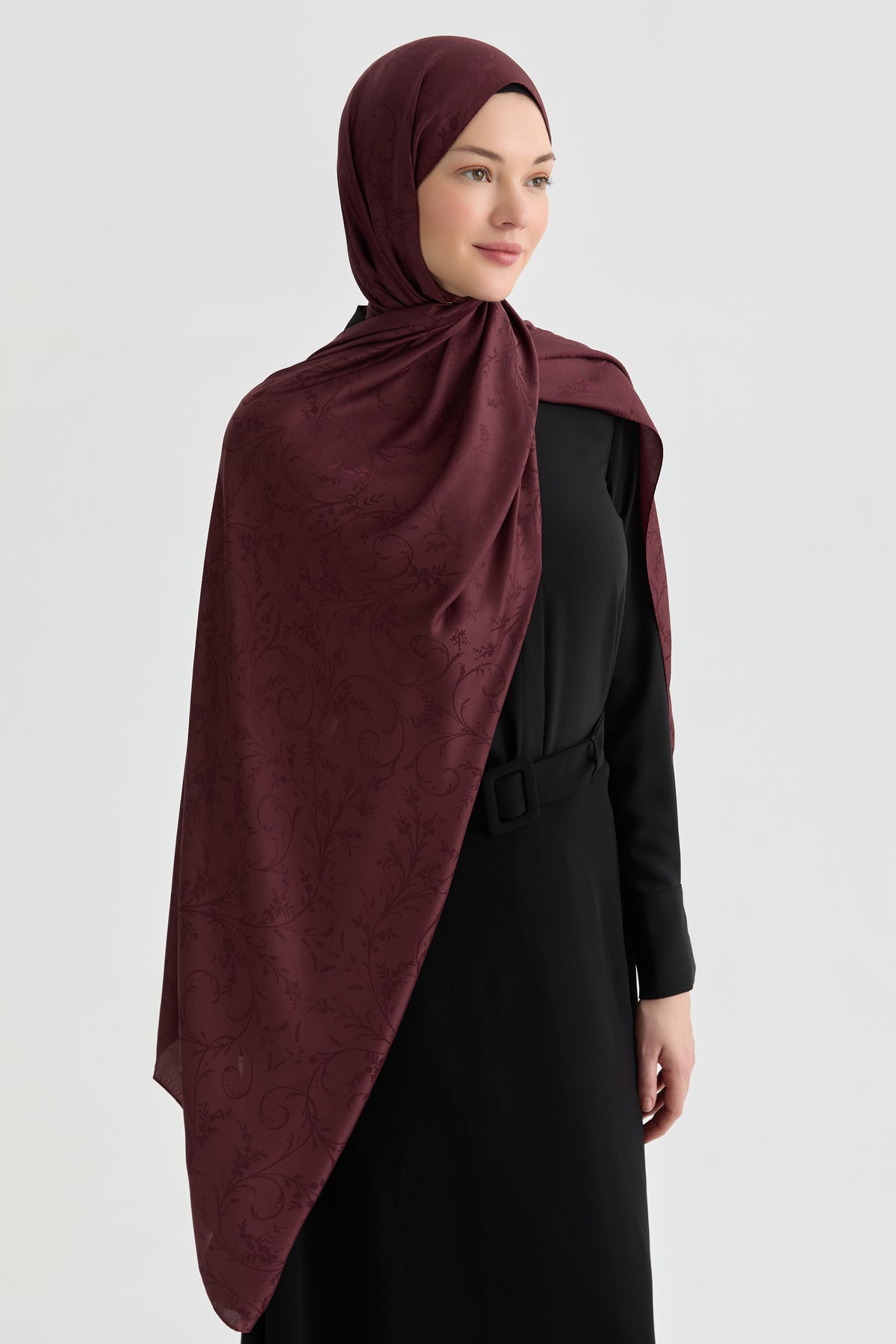 Elif Jakar Natural Şal - Bordo TUGBA