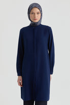 Hakim Yaka Gizli Patlı Tunik - Lacivert TUGBA