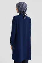 Hakim Yaka Gizli Patlı Tunik - Lacivert TUGBA