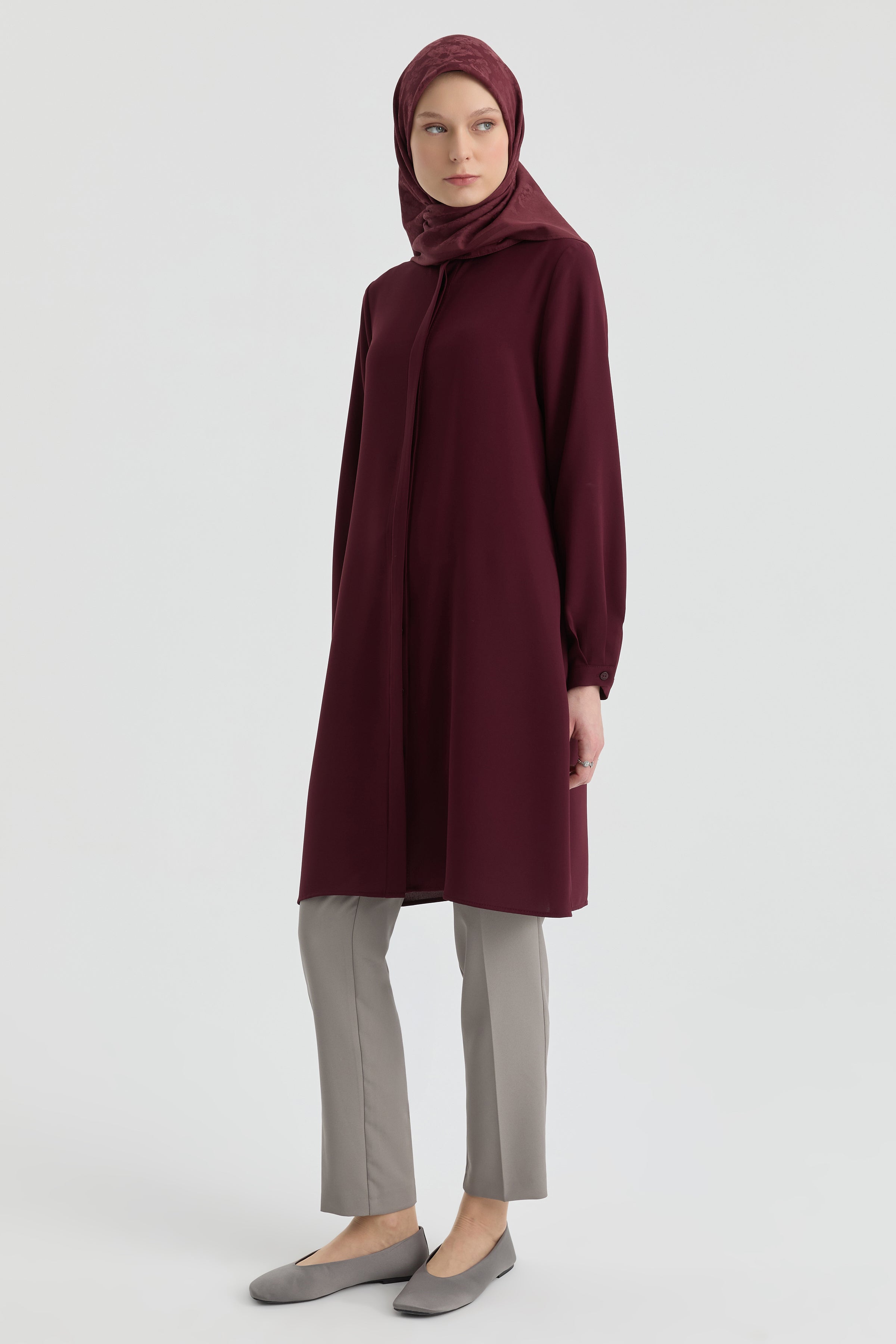 Hakim Yaka Gizli Patlı Tunik - Bordo TUGBA